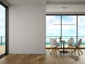 Interior of modern design room with sea view 3D rendering