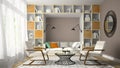 Interior of modern design room with two white armchair 3D render