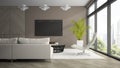 Interior of modern design room with white armchair 3D renderin