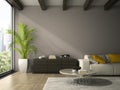 Interior of modern design room with white couch 3D rendering Royalty Free Stock Photo