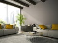 Interior of modern design room with white couch 3D rendering Royalty Free Stock Photo