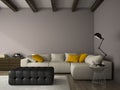 Interior of modern design room with white couch 3D rendering