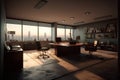 Interior of modern empty top manager\'s office with beautiful cityscape view Royalty Free Stock Photo