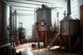 interior of modern factory brewery with production tanks. Generative AI