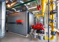 The interior of a modern gas boiler house with boilers, pumps, v Royalty Free Stock Photo