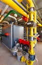 The interior of a modern gas boiler house with boilers, pumps, v Royalty Free Stock Photo