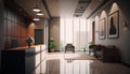 Interior of modern hotel reception hall. 3d rendering mock up