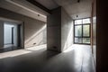 interior of modern house, empty room with concrete walls and floor