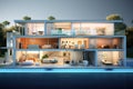 Interior of a modern house with a swimming pool. 3d rendering, Modern home cross section, 3d rendering, AI Generated Royalty Free Stock Photo