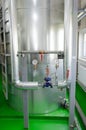 The interior of a modern industrial gas boiler room. Pipelines, water pumps, valves, manometers. Royalty Free Stock Photo