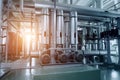 The interior of a modern industrial gas boiler room. Pipelines, water pumps, valves, manometers. Royalty Free Stock Photo