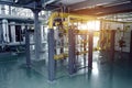 The interior of a modern industrial gas boiler room. Pipelines, water pumps, valves, manometers. Royalty Free Stock Photo