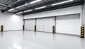 Interior of a Modern Industrial Warehouse with Multiple Overhead Doors Keywords: warehouse, interior, industrial Royalty Free Stock Photo