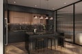 Interior of the modern kitchen along with Black Ava, smart choice, 3D rendering