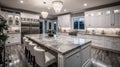 Interior of modern kitchen in penthouse. Luxury modern with Marble kitchen island. AI Generative Royalty Free Stock Photo