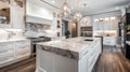 Interior of modern kitchen in penthouse. Luxury modern with Marble kitchen island. AI Generative Royalty Free Stock Photo