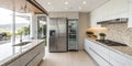 Interior of modern kitchen with stylish refrigerator Royalty Free Stock Photo