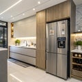 Interior of modern kitchen with stylish refrigerator Royalty Free Stock Photo