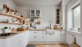 Interior of modern kitchen with white counters, door and peg boards Royalty Free Stock Photo