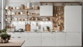 Interior of modern kitchen with white counters, door and peg boards Royalty Free Stock Photo