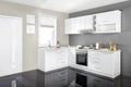 Interior of a modern kitchen, wooden furniture, simple and clean