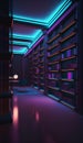 Interior of modern library with bookshelves, 3d render Royalty Free Stock Photo