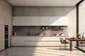 the interior of a modern linear white kitchen