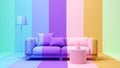 Interior of modern living room colorful background 3D rendering