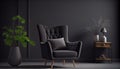 interior of modern living room, home design Gray armchair over black wall, - Generative AI