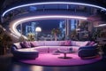 Interior of modern living room with pink sofa 3D rendering Royalty Free Stock Photo