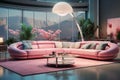Interior of modern living room with pink sofa 3D rendering Royalty Free Stock Photo