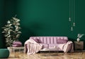 Interior of modern living room with pink sofa 3d rendering