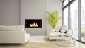 Interior of modern loft with fireplace and palm 3D rendering