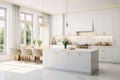 Interior of modern luxurious kitchen classic style. White cabinets with gilded handles, kitchen island with white marble Royalty Free Stock Photo