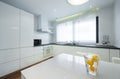 Interior of a modern luxury bright white kitchen Royalty Free Stock Photo