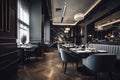 Interior of modern luxury restaurant, tables and chairs in empty room, generative AI Royalty Free Stock Photo
