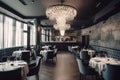 Interior of modern luxury restaurant, tables and chairs in empty room, generative AI Royalty Free Stock Photo