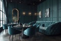 Interior of modern luxury restaurant, tables and couches in empty room, generative AI Royalty Free Stock Photo