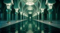 Interior of a modern Mosque. Green luxury palace Mosque interior design.
