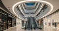 Interior of a Modern Multi- Level Shopping Mall with Escalators multi-level Royalty Free Stock Photo