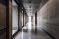 Interior of a modern office building with a long corridor. Industrial, concrete or loft Style Royalty Free Stock Photo