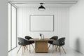 Interior of modern office meeting room black and white with wooden furniture conference table with black chairs and mock up Made Royalty Free Stock Photo