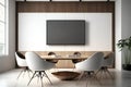 Interior of modern office meeting room black and white with wooden furniture conference table with black chairs and mock up Made Royalty Free Stock Photo