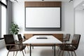 Interior of modern office meeting room black and white with wooden furniture conference table with black chairs and mock up Made Royalty Free Stock Photo