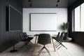 Interior of modern office meeting room black and white with wooden furniture conference table with black chairs and mock up Made Royalty Free Stock Photo