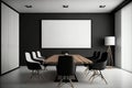 Interior of modern office meeting room black and white with wooden furniture conference table with black chairs and mock up Made Royalty Free Stock Photo