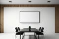 Interior of modern office meeting room black and white with wooden furniture conference table with black chairs and mock up Made Royalty Free Stock Photo