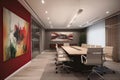 Interior of a modern office meeting room. 3D Rendering, Corporate office meeting room interior design, AI Generated Royalty Free Stock Photo