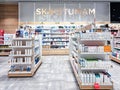 Interior modern pharmacy with a variety of medical cosmetics in Akropole shopping mall