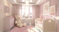 Interior of a modern pink baby room. Generated AI Royalty Free Stock Photo